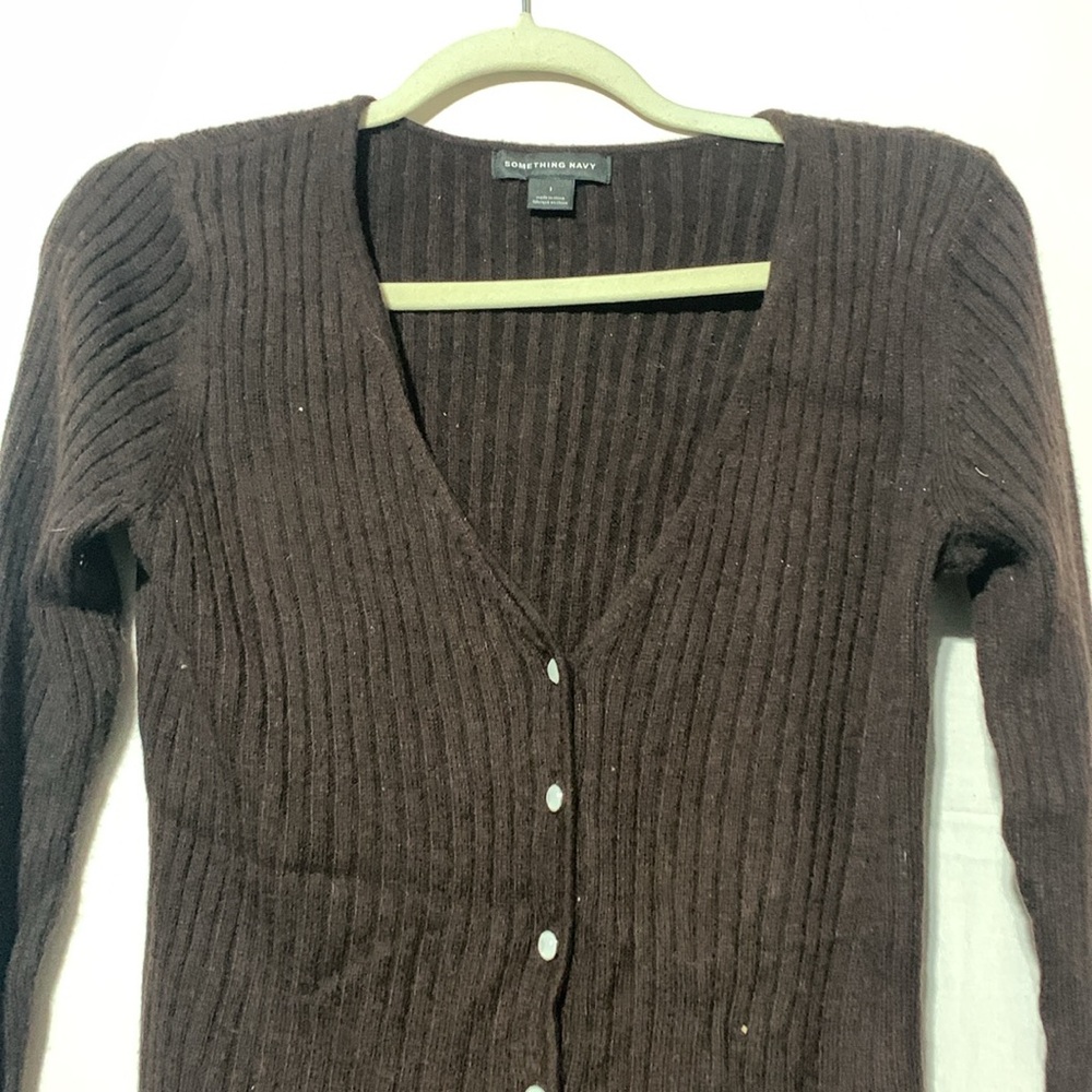 Something Navy Brown Ribbed Cardigan - Picture 4 of 7